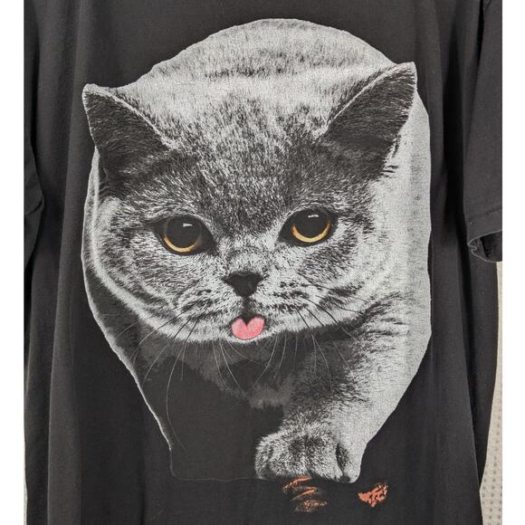 Hyperfavor Cat Graphic T-Shirt XL Black Realistic Kitten Print Funny Animal Tee - Picture 2 of 4